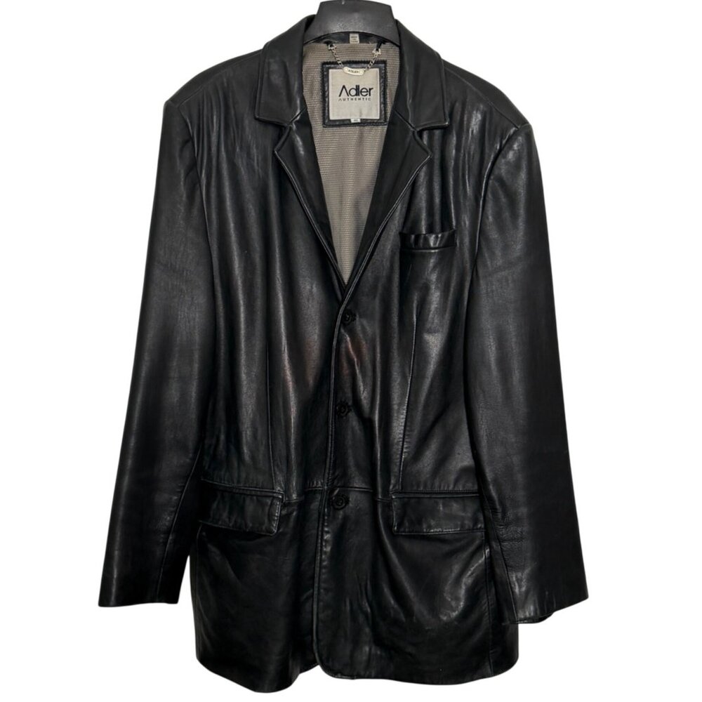 Adler NZ Lambskin Black Leather Jacket Blazer Lined Button Coat Mens Size 46